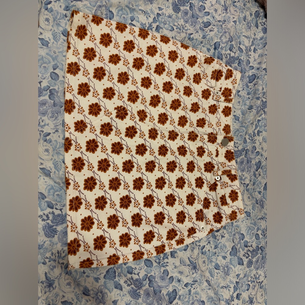 FOREVER 21 DENIM SKIRT, FLORAL PATTERN